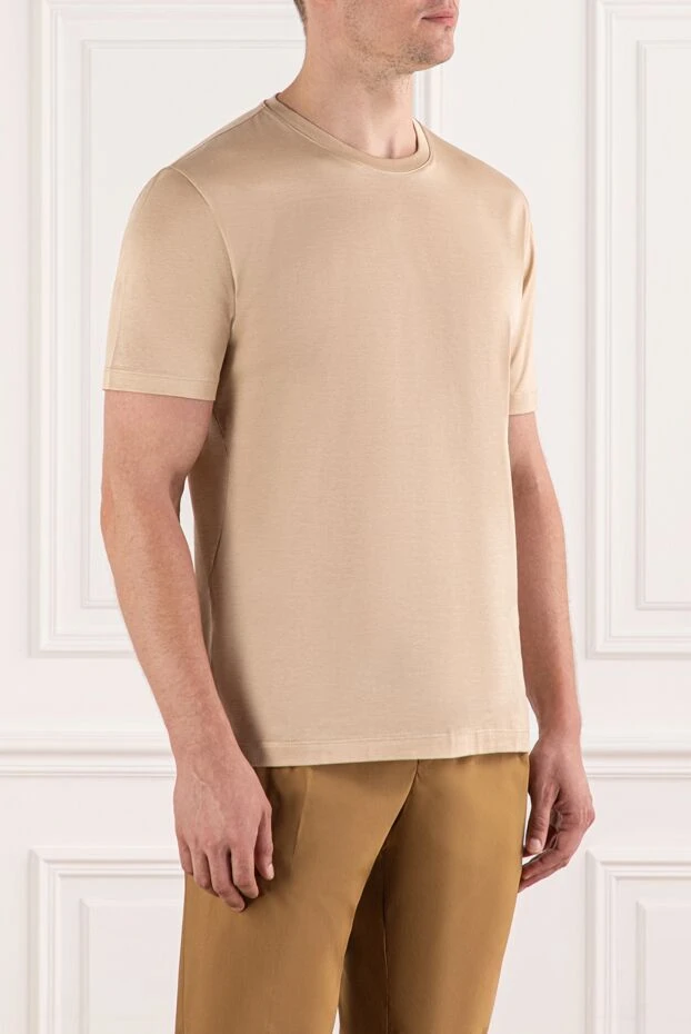 Cesare di Napoli жұмсақ жылтыры бар құм реңкті мақта ерлерге арналған футболка 190775 - фото 3