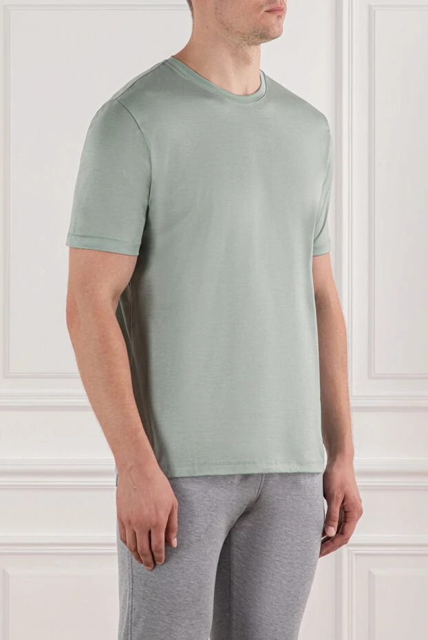 Cesare di Napoli жұмсақ щеткалы мақтадан тігілген кәдімгі жасыл ерлерге арналған футболка 190776 - фото 3