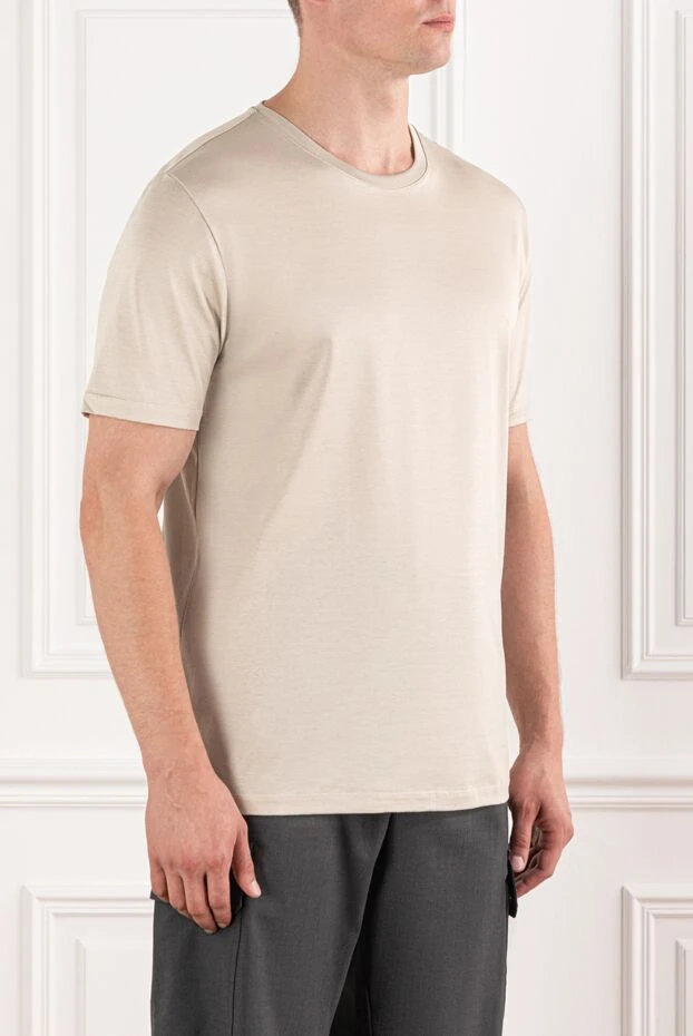 Cesare di Napoli қылшықты мақта жейдеден тігілген ерлерге арналған кездейсоқ бежевый футболка 190777 - фото 3