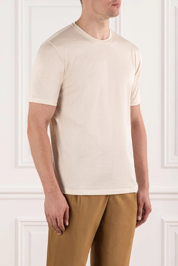 Cesare di Napoli қылқалам мақтадан тігілген ерлерге арналған ақшыл бежевый футболка
 190778 - фото 3