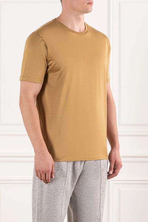 Cesare di Napoli жұмсақ құрылымы бар қыша сары түсті ерлерге арналған мақтадан жасалған футболка 190779 - фото 3