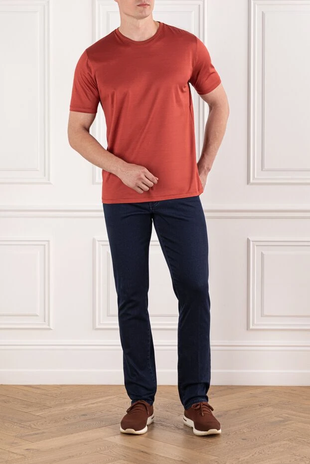 Cesare di Napoli футболка хлопковая мужская терракотового цвета с мягкой посадкой 190780 - фото 2