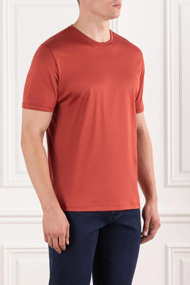 Cesare di Napoli жұмсақ тігісі бар терракоталық мақта ерлерге арналған футболка 190780 - фото 3