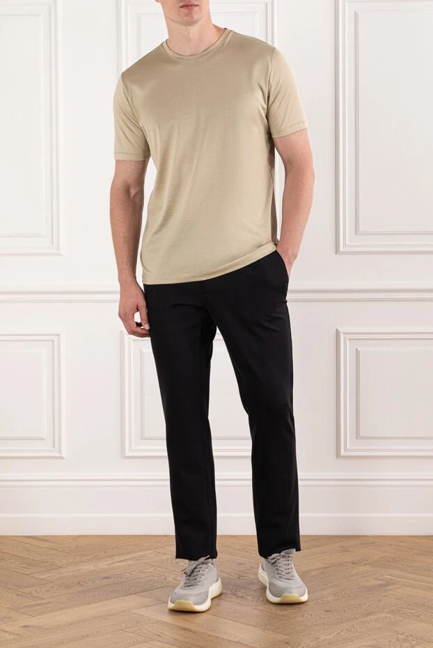 Бейтарап құм түсті ерлерге арналған әмбебап мақта-мата футболкасы - фото 2