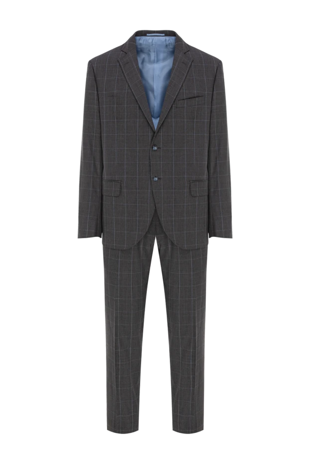 Костюм мужской шерстяной графитовый в клетчатый узор - фото 1
