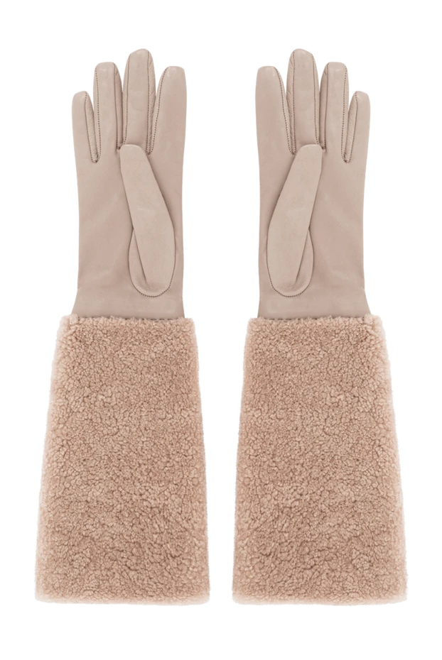Women's long leather gloves with fur cuff, beige
 - photo 2