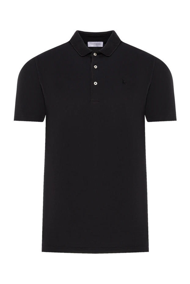 Поло чёрное базовое с воротником на пуговицах - фото 1