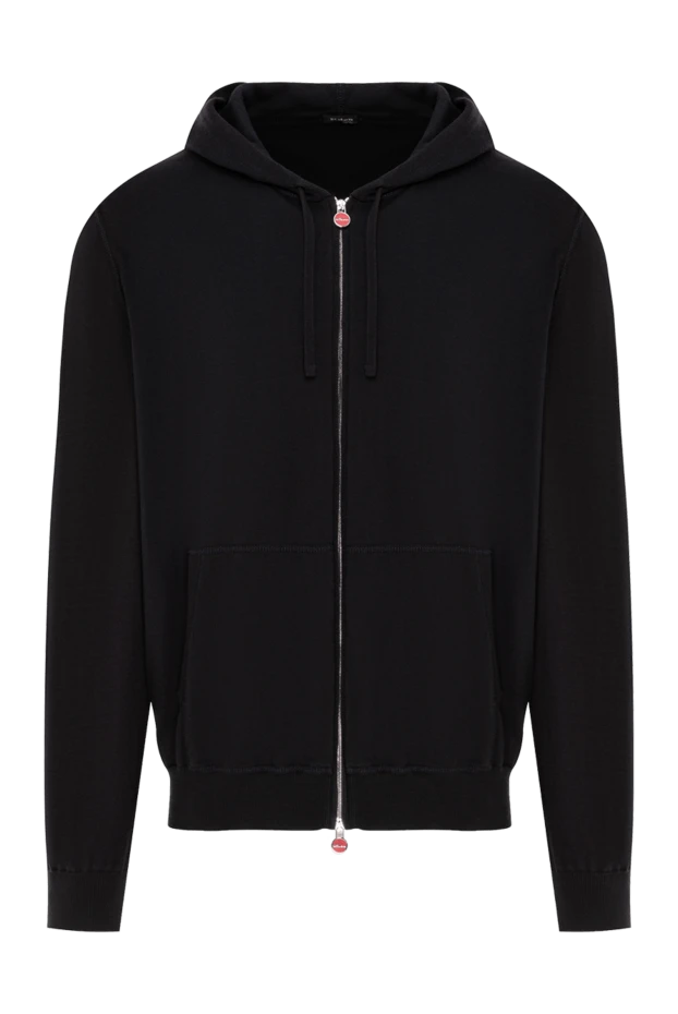 Мужская чёрная кофта на молнии хлопковая с капюшоном - фото 1
