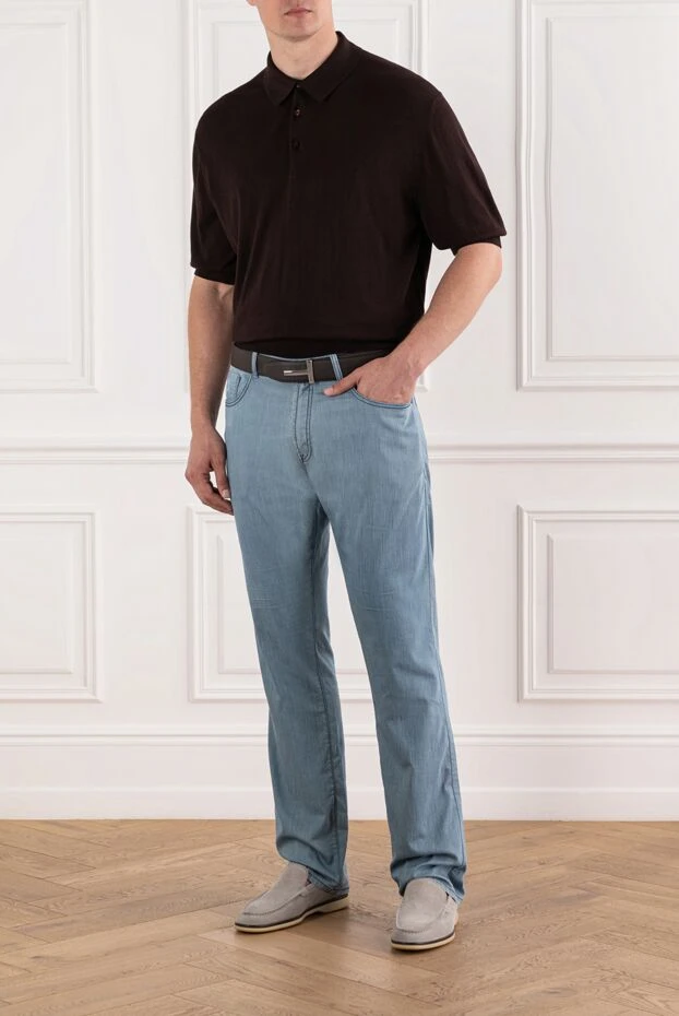 Men's brown knit polo shirt with a classic collar
 - photo 2