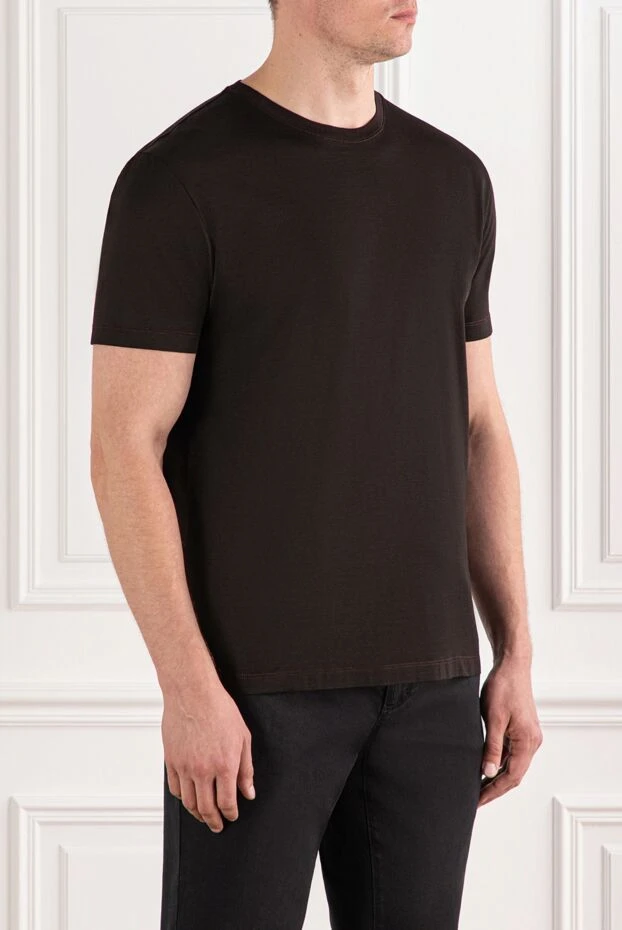 Cesare di Napoli қоңыр қоңыр мақтадан тігілген футболка 190825 - фото 3