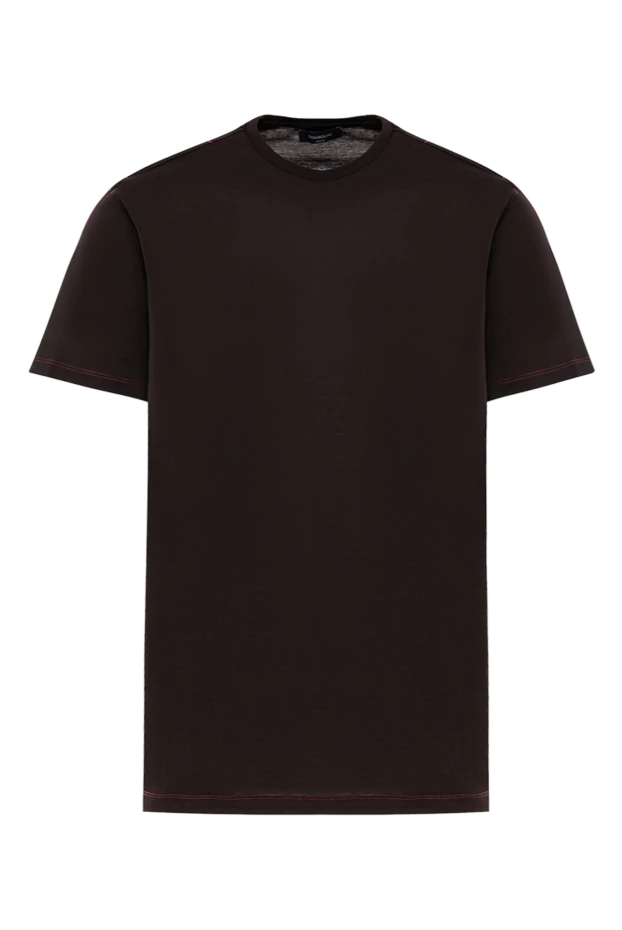 Футболка мужская тёмно коричневая хлопковая с акцентом на швах - фото 1