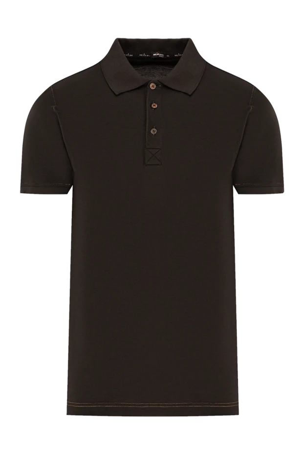Brown knitted polo shirt with contrast stitching - photo 1