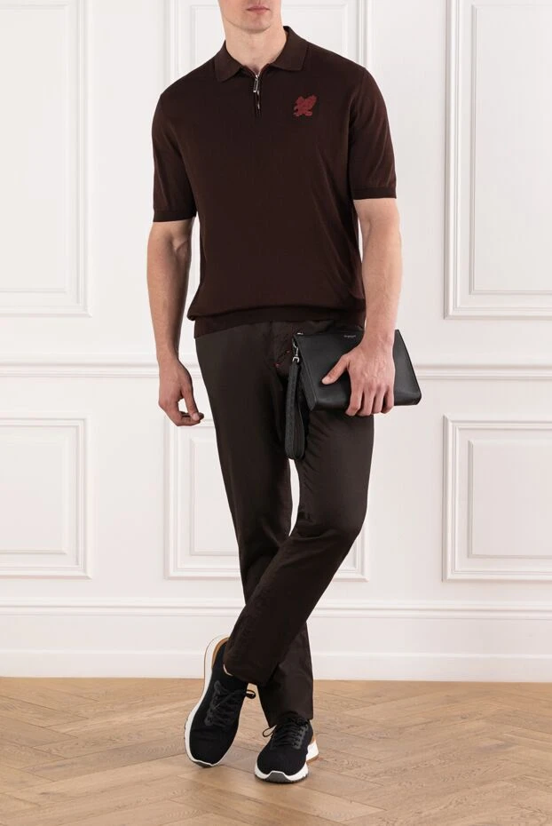 Zilli джинсы коричневые мужские с декоративной красной отстрочкой 190831 - фото 2