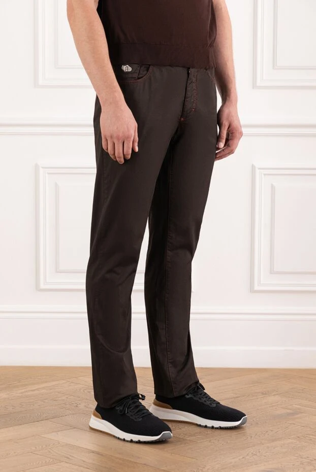 Zilli джинсы коричневые мужские с декоративной красной отстрочкой 190831 - фото 3