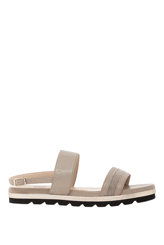 Бежевый былғарыдан жасалған әйелдер сандалдары безендірілген - фото 1