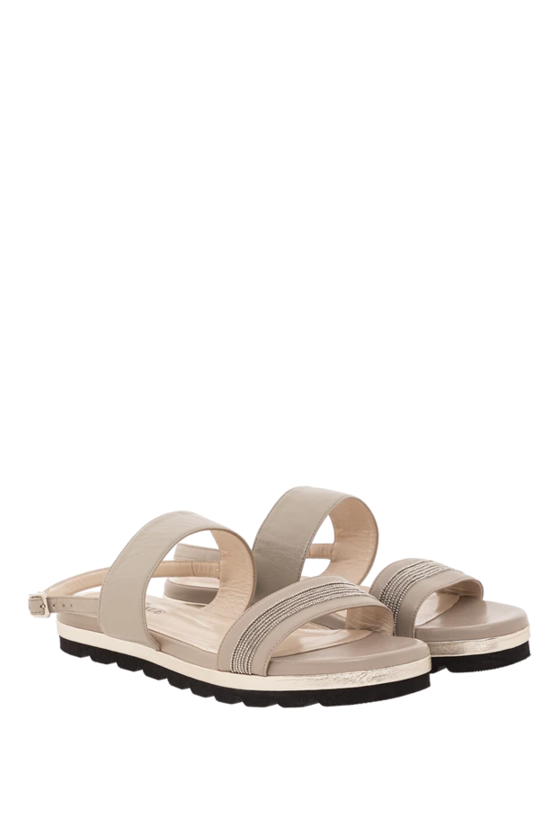 Panicale women's beige leather sandals with decoration 190834 - photo 2