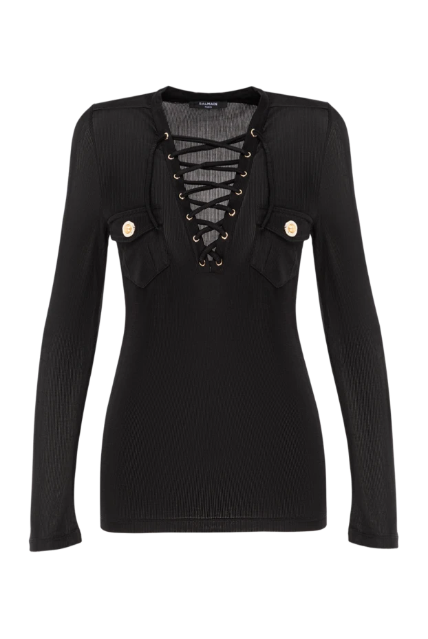 Black ribbed jersey blouse with lace-up detailing
- photo 1