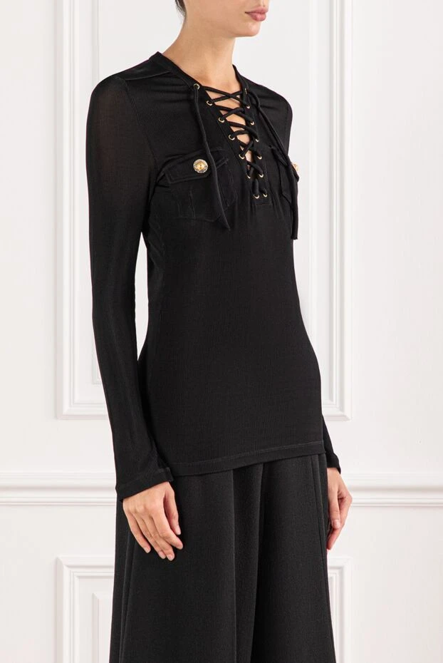 Balmain блуза из тонкого ребристого джерси со шнуровкой черная

 190838 - фото 3
