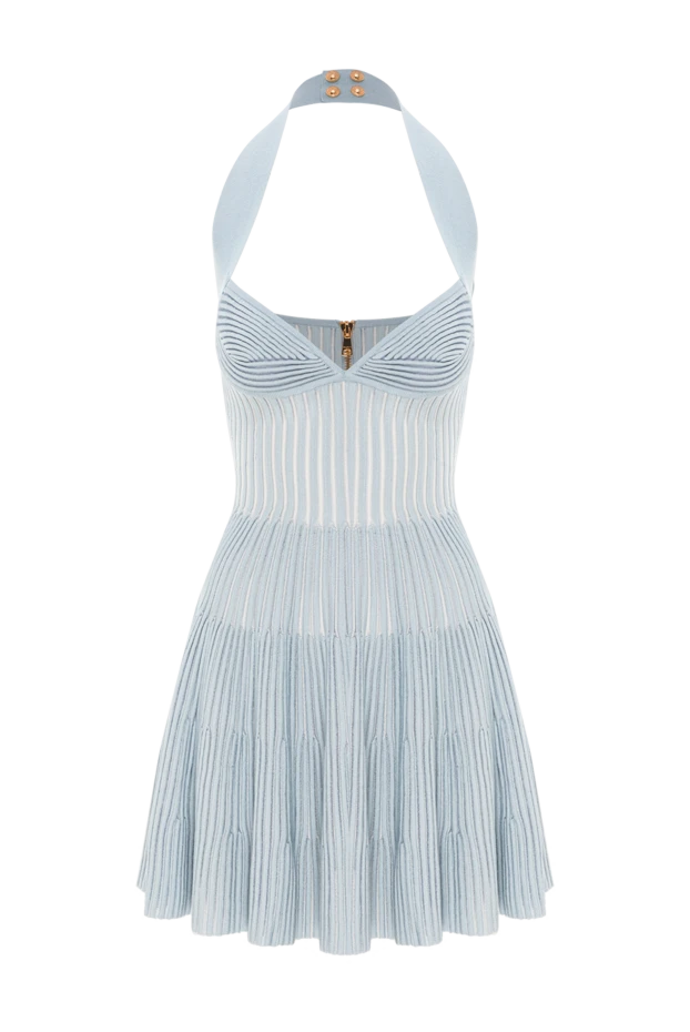 Платье А-силуэта из текстурированного трикотажа голубое - фото 1