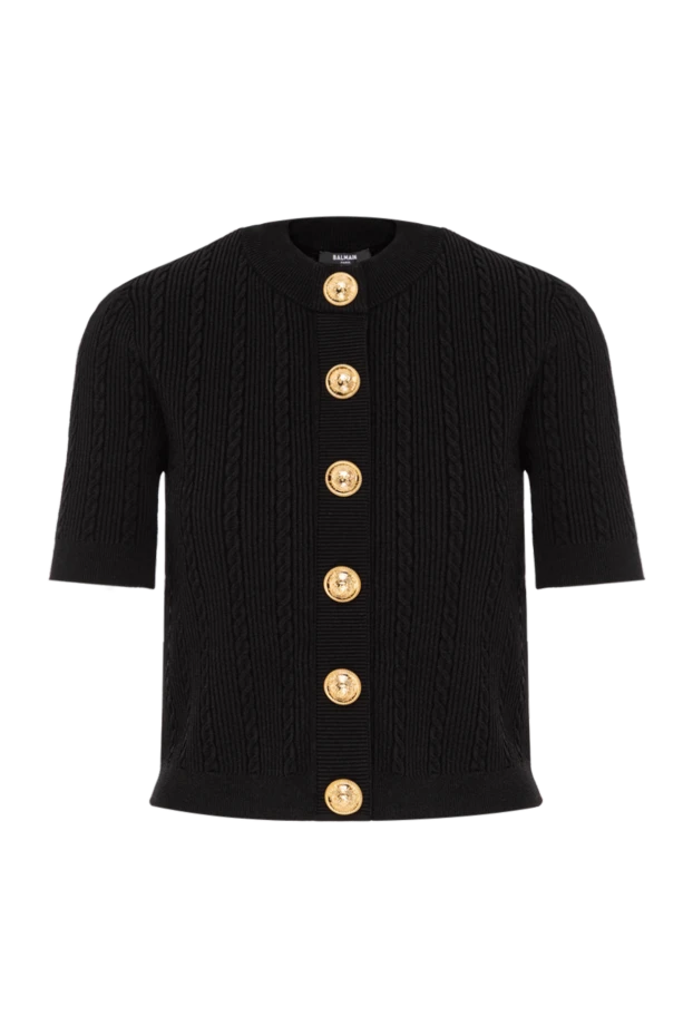 Black knitted cardigan with short sleeves and gold buttons - photo 1