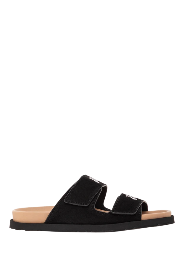 Черные замшевые сандалии с двойными ремешками и белым принтом - фото 1