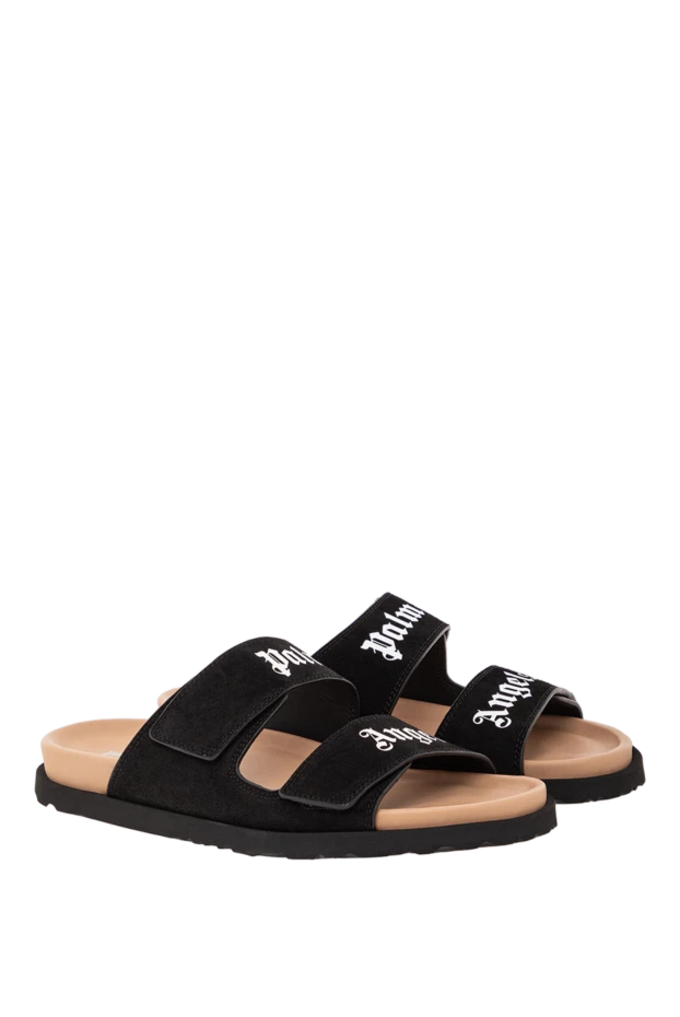 Palm Angels черные замшевые сандалии с двойными ремешками и белым принтом 190843 - фото 3