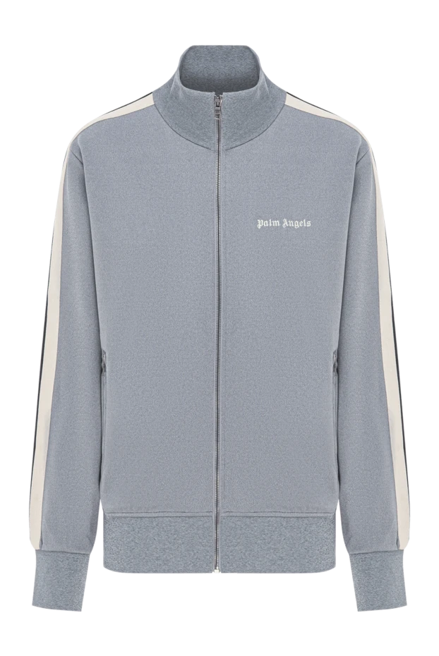 Серая спортивная куртка с молнией и белыми полосами на рукавах - фото 1