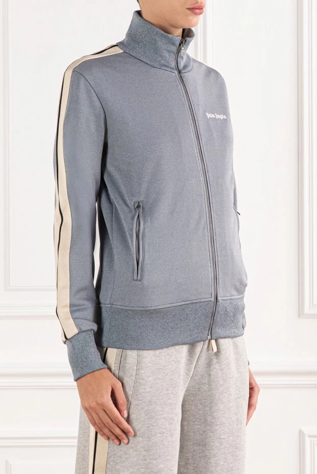 Palm Angels серая спортивная куртка с молнией и белыми полосами на рукавах 190845 - фото 3