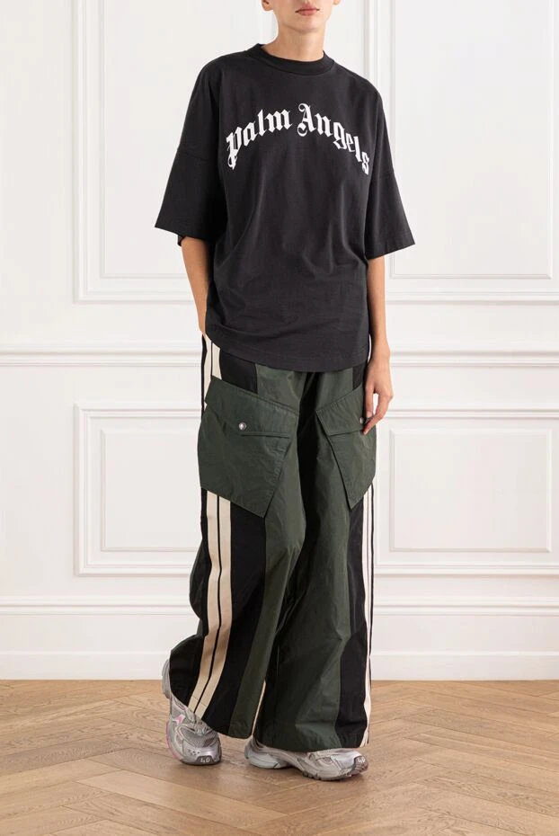 Palm Angels қара размерлі, қалың мақтадан тігілген, контрастты басып шығарылған футболка 190847 - фото 2
