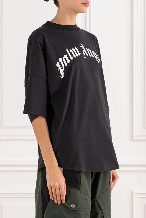 Palm Angels қара размерлі, қалың мақтадан тігілген, контрастты басып шығарылған футболка 190847 - фото 3
