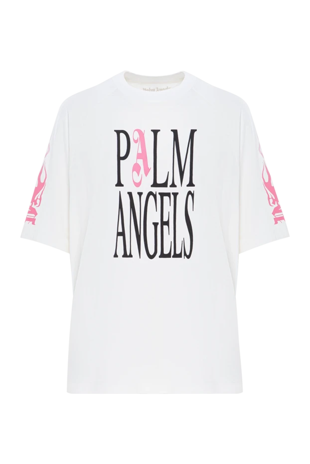 Palm Angels фирмалық акцент пен жең графикасы бар ақ жұмсақ мақта футболка 190848 - фото 1