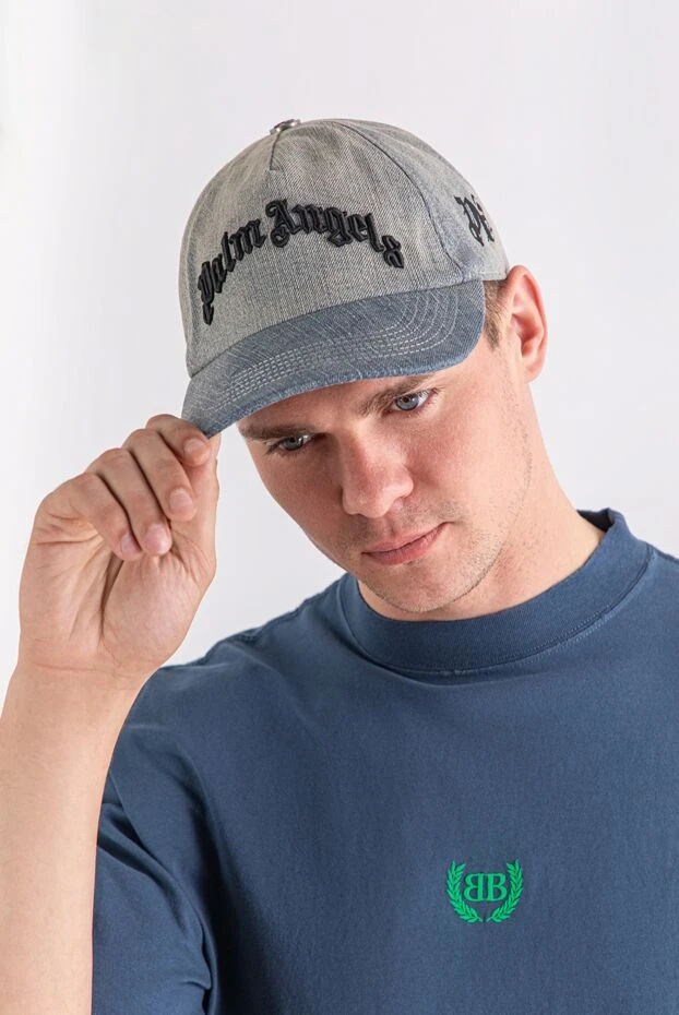 Palm Angels джинсовая бейсболка светло-синего цвета с объёмной чёрной вышивкой 190853 - фото 2