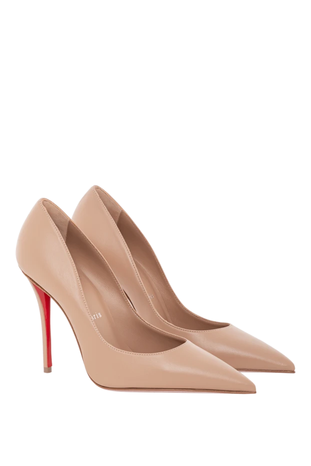 Christian Louboutin туфли-лодочки бежевые кожаные на шпильке с красной подошвой
 190857 - фото 3