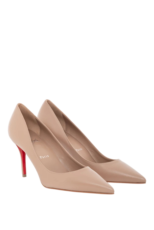 Christian Louboutin лодочки телесного цвета из кожи на каблуке средней высоты
 190860 - фото 3
