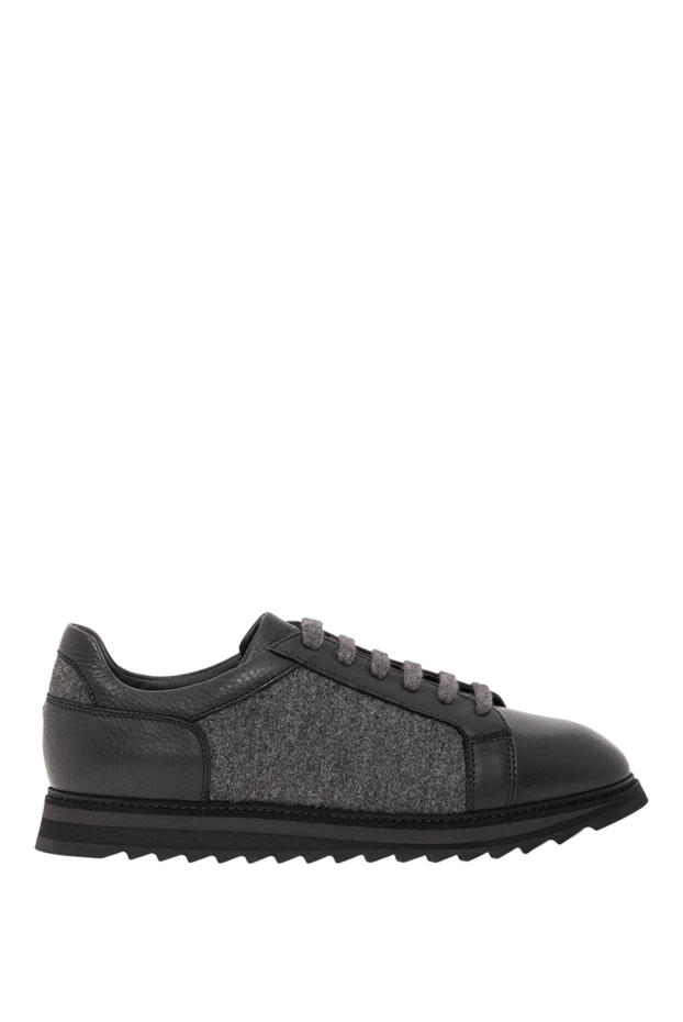 Графит түсті былғарыдан және жүннен жасалған кроссовкалар - фото 1