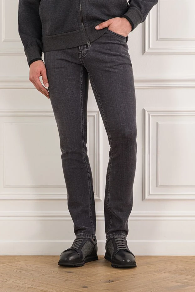 Doucal`s кроссовки из кожи и шерсти в графитовом тоне 190870 - фото 2