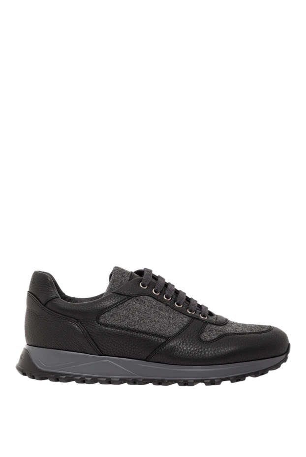 Кроссовки с шерстяными вставками и кожаными элементами черные - фото 1