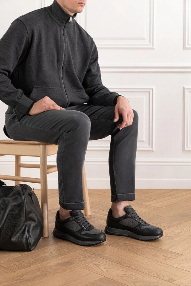 Doucal`s кроссовки с шерстяными вставками и кожаными элементами черные 190872 - фото 2