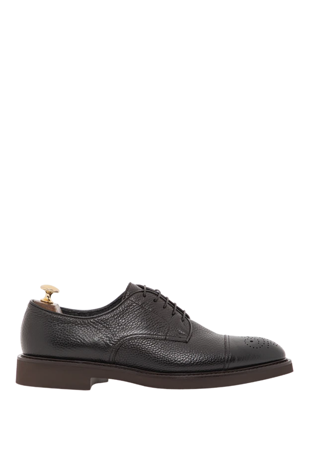 Black derby shoes in grained leather with perforated toe - photo 1