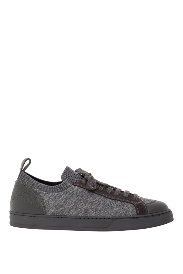 Мужские сникеры серые из шерсти с кожаным мысом - фото 1