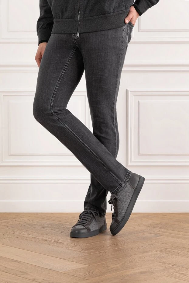 Doucal`s men's gray wool sneakers with a leather toe 190875 - photo 2