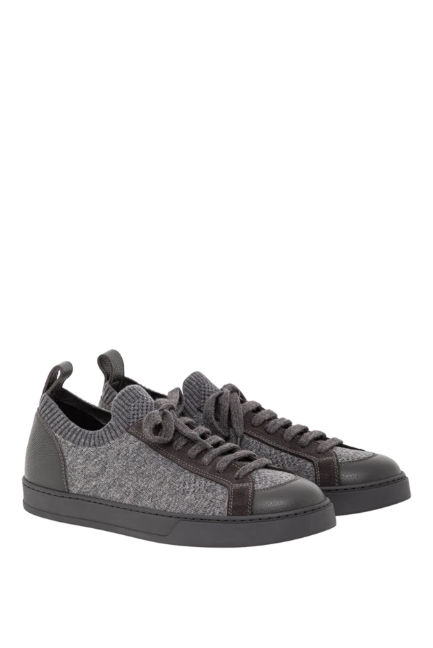 Doucal`s мужские сникеры серые из шерсти с кожаным мысом 190875 - фото 3