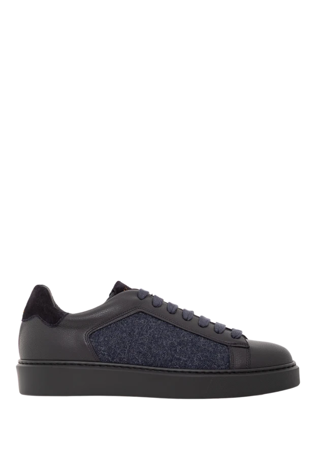 Мужские сникеры кожаные с шерстяной боковой панелью - фото 1