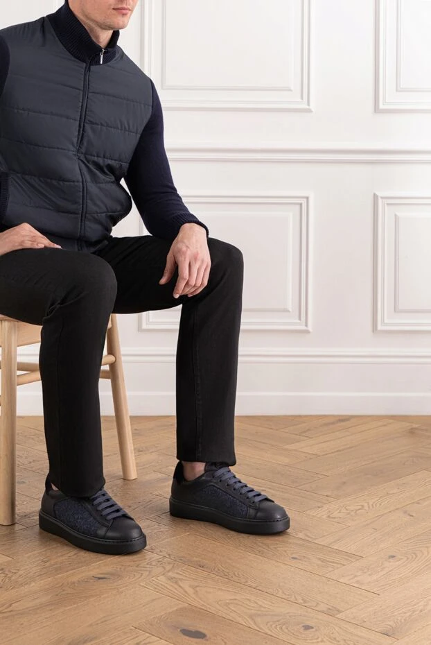 Doucal`s мужские сникеры кожаные с шерстяной боковой панелью 190877 - фото 2