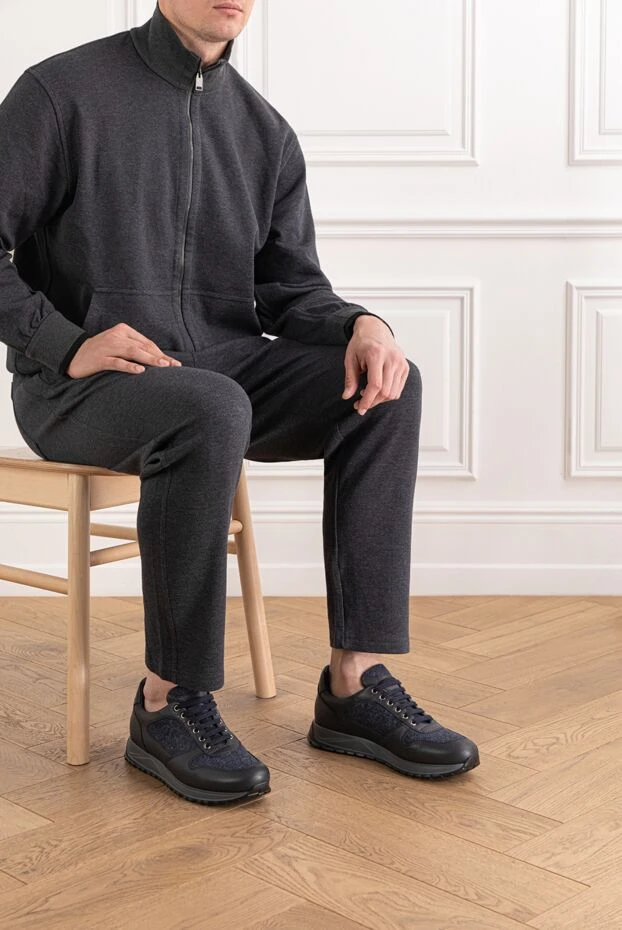 Doucal`s көк тоқыма панельдері бар қара кроссовкалар 190878 - фото 2