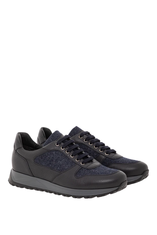 Doucal`s кроссовки комбинированные черные с синими текстильными панелями 190878 - фото 3