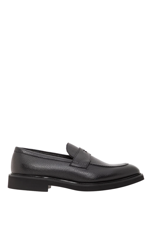 Лоферы черные кожаные с перемычкой на подъеме - фото 1