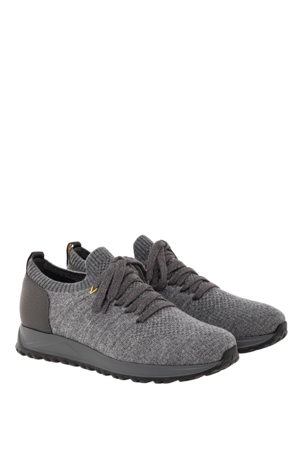 Doucal`s кроссовки серые из вязаного текстиля с кожаным задником
 190880 - фото 3