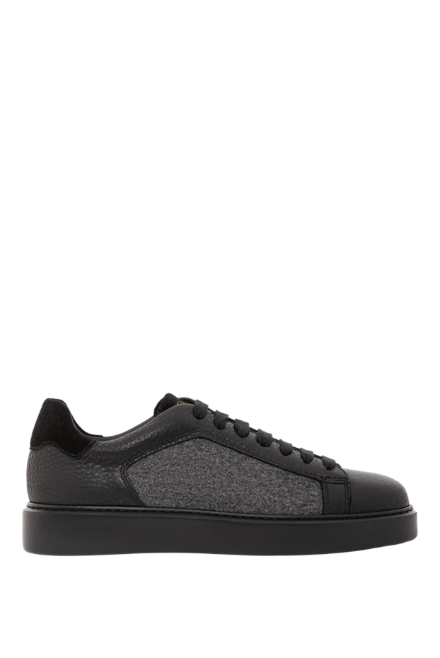Мужские черные сникеры из кожи с текстильной боковой панелью
- фото 1