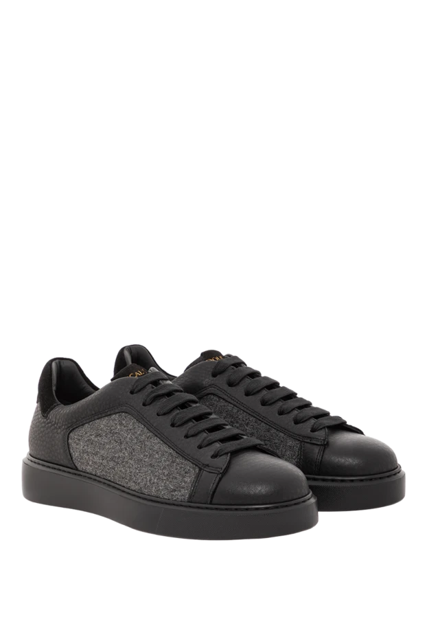 Doucal`s мужские черные сникеры из кожи с текстильной боковой панелью
 190881 - фото 3